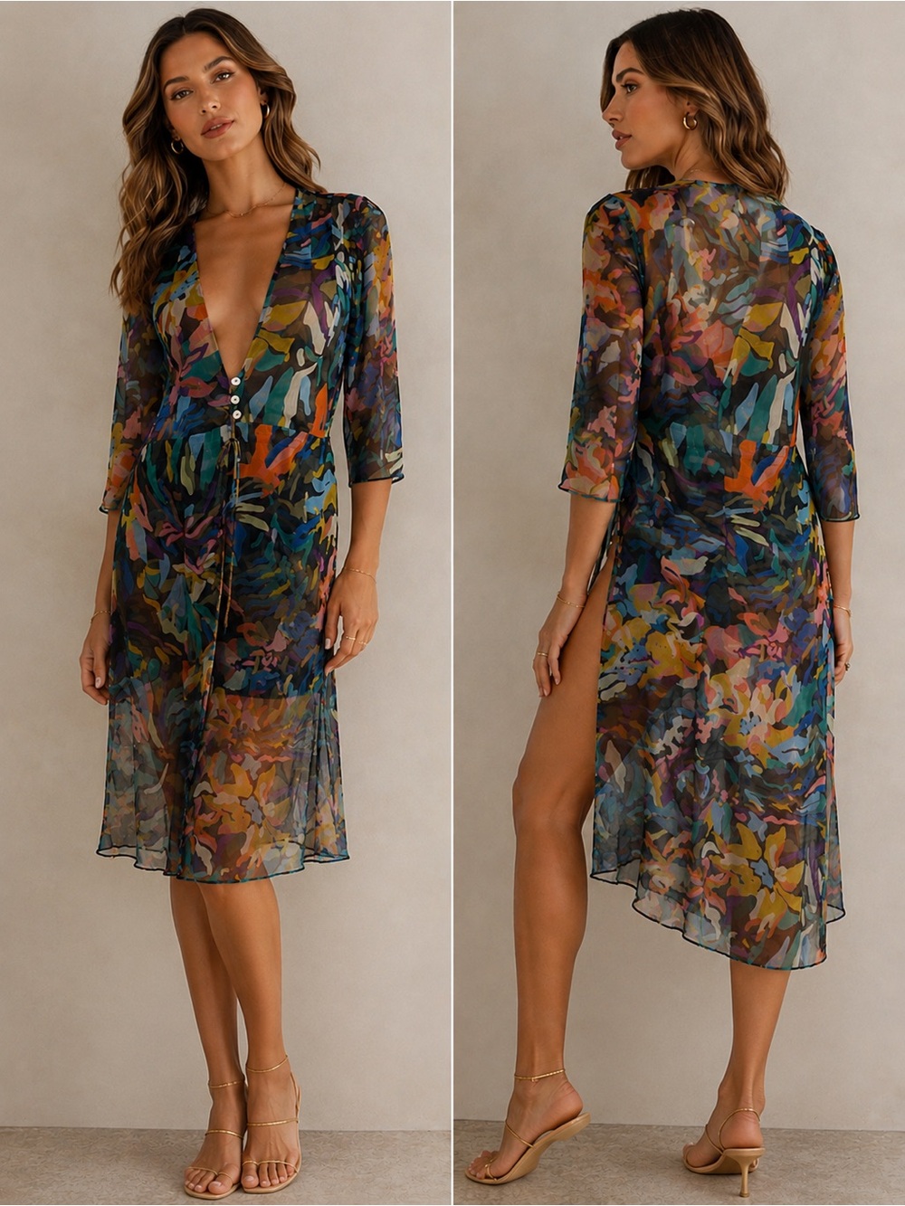 Jen's Pirate Booty Multicolor Floral Sheer Dress